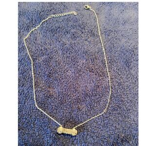 Natural Stone Bar Necklace Silver Tone Chain 18”